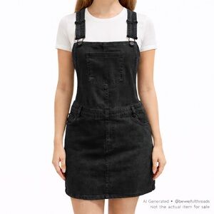 Dollhouse Black Stretch Denim Overall Pinafore Dress Y2K Size